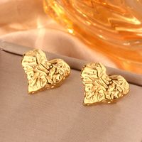 1 Pair Simple Style Sector Leaves Heart Shape Pleated 304 Stainless Steel 18K Gold Plated Ear Studs sku image 10