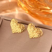1 Pair Simple Style Sector Leaves Heart Shape Pleated 304 Stainless Steel 18K Gold Plated Ear Studs sku image 11