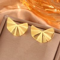 1 Pair Simple Style Sector Leaves Heart Shape Pleated 304 Stainless Steel 18K Gold Plated Ear Studs sku image 12