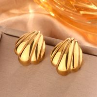 1 Pair Simple Style Sector Leaves Heart Shape Pleated 304 Stainless Steel 18K Gold Plated Ear Studs sku image 19