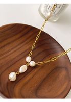 304 Stainless Steel 18K Gold Plated Fairy Style French Style Pearl Pearl Freshwater Pearl Pendant Necklace main image 5