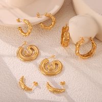 1 Pair IG Style Retro Simple Style C Shape U Shape Spiral Plating 304 Stainless Steel 18K Gold Plated Earrings main image 10
