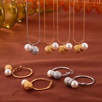 304 Stainless Steel Artificial Pearl 18K Gold Plated Casual Hip-Hop Simple Style Plating Round Peanut Artificial Pearls Jewelry Set main image 4