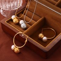 304 Stainless Steel Artificial Pearl 18K Gold Plated Casual Hip-Hop Simple Style Plating Round Peanut Artificial Pearls Jewelry Set main image 6