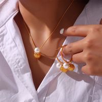 304 Stainless Steel Artificial Pearl 18K Gold Plated Casual Hip-Hop Simple Style Plating Round Peanut Artificial Pearls Jewelry Set main image 1