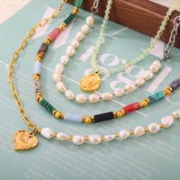 Casual Vacation Simple Style Round Water Droplets Heart Shape 304 Stainless Steel Natural Stone Freshwater Pearl Plating 18K Gold Plated Women's Pendant Necklace main image 5