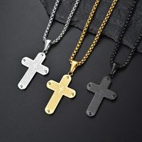 304 Stainless Steel 18K Gold Plated Simple Style Cross Rhinestones Pendant Necklace main image 3