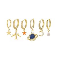 Elegant Streetwear Geometric Star Moon Copper Drop Earrings sku image 9
