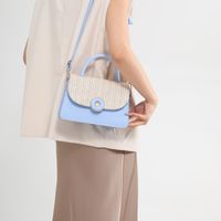 Women's Pu Leather Color Block Classic Style Sewing Thread Zipper Flip Cover Handbag Crossbody Bag sku image 5