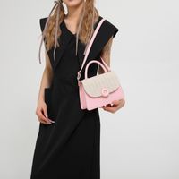 Women's Pu Leather Color Block Classic Style Sewing Thread Zipper Flip Cover Handbag Crossbody Bag sku image 2