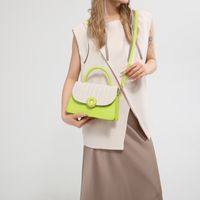 Women's Pu Leather Color Block Classic Style Sewing Thread Zipper Flip Cover Handbag Crossbody Bag sku image 4
