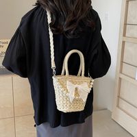 Women's Straw Solid Color Bow Knot Beach Weave Sewing Thread String Handbag Crossbody Bag Bucket Bag main image 3