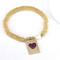 Copper 18K Gold Plated Elegant Vintage Style Luxurious Plating Inlay Cross Heart Shape Zircon Bracelets sku image 2