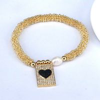Copper 18K Gold Plated Elegant Vintage Style Luxurious Plating Inlay Cross Heart Shape Zircon Bracelets sku image 4