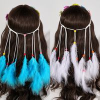 Women's Vacation Bohemian Pastoral Feather Flower Artificial Feather Rope Hair Band main image 1