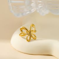 304 Stainless Steel 18K Gold Plated Pastoral Simple Style Heart Shape Butterfly Open Rings sku image 1