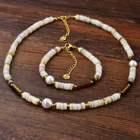 Casual Vacation Handmade Geometric Gold Plated 304 Stainless Steel Natural Stone Freshwater Pearl Wholesale Bracelets Necklace main image 3