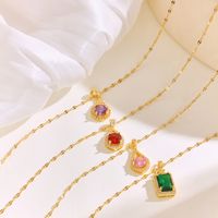 304 Stainless Steel 18K Gold Plated Elegant Lady Streetwear Plating Inlay Round Square Zircon Pendant Necklace main image 9