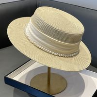 Women's Simple Style Solid Color Pearl Straps Flat Eaves Fedora Hat sku image 11