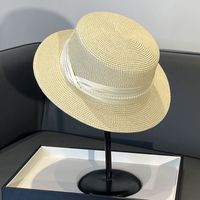 Women's Simple Style Solid Color Pearl Straps Flat Eaves Fedora Hat sku image 13