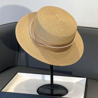 Women's Simple Style Solid Color Pearl Straps Flat Eaves Fedora Hat sku image 14