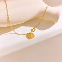 304 Stainless Steel 18K Gold Plated Y2K Casual Classic Style Plating Square Heart Shape Pendant Necklace main image 5