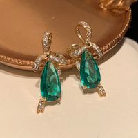 1 Pair IG Style Modern Style Classic Style Water Droplets Bow Knot Inlay Brass Zircon 14K Gold Plated Drop Earrings main image 1