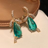 1 Pair IG Style Modern Style Classic Style Water Droplets Bow Knot Inlay Brass Zircon 14K Gold Plated Drop Earrings main image 4