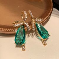 1 Pair IG Style Modern Style Classic Style Water Droplets Bow Knot Inlay Brass Zircon 14K Gold Plated Drop Earrings main image 5