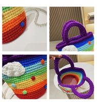 Women's Medium Plush Rainbow Stripe Cute Beading Weave Bucket Open Crossbody Bag main image 6