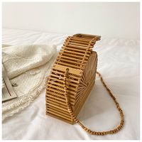 Women's Medium Bamboo Weaving Solid Color Vacation Classic Style Hollow Semicircle Magnetic Buckle Crossbody Bag main image 4