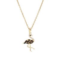 Wholesale Cute Lady Classic Style Flamingo Copper Inlay 18K Gold Plated Zircon Pendant Necklace main image 3