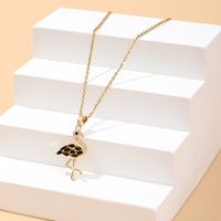Wholesale Cute Lady Classic Style Flamingo Copper Inlay 18K Gold Plated Zircon Pendant Necklace sku image 1