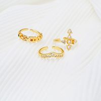 Copper Brass Gold Plated Glam Vintage Style Plating Inlay Geometric Cross Zircon Open Rings main image 1