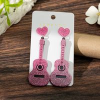 1 Pair Casual Shiny Guitar Star Heart Shape Printing Arylic Drop Earrings main image 6