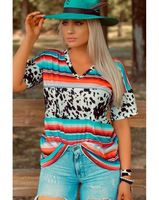 Women's T-shirt Short Sleeve T-Shirts Printing Patchwork Casual Simple Style Color Block Leopard main image 6