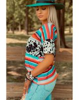 Women's T-shirt Short Sleeve T-Shirts Printing Patchwork Casual Simple Style Color Block Leopard main image 5