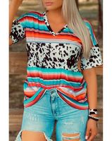 Women's T-shirt Short Sleeve T-Shirts Printing Patchwork Casual Simple Style Color Block Leopard main image 4