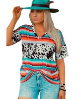 Women's T-shirt Short Sleeve T-Shirts Printing Patchwork Casual Simple Style Color Block Leopard main image 3