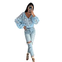 Women's Blouse Long Sleeve Blouses Jacquard Streetwear Solid Color Flower main image 2