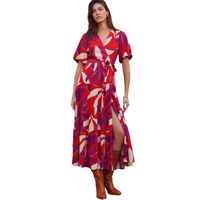 Women's Regular Dress Vacation V Neck Printing Belt Short Sleeve Printing Maxi Long Dress Holiday Beach main image 2