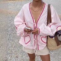 Women's Blouse Long Sleeve Blouses Streetwear Plaid Heart Shape main image 1