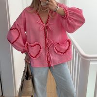 Women's Blouse Long Sleeve Blouses Streetwear Plaid Heart Shape main image 4