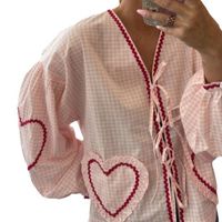 Women's Blouse Long Sleeve Blouses Streetwear Plaid Heart Shape main image 2