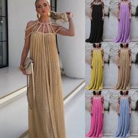 Women's Party Dress Sexy Round Neck Sleeveless Solid Color Maxi Long Dress Holiday Banquet Bar main image 6