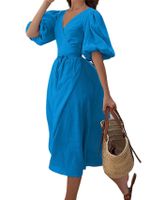Women's Regular Dress Simple Style V Neck Short Sleeve Solid Color Midi Dress Holiday Daily Beach main image 2