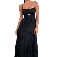 امرأة فستان بحزام جنسي حزام ممزق بلا أكمام اللون الصامد فستان طويل ماكسي يوم الاجازة شاطئ بحر تاريخ main image 2
