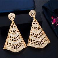 1 Pair Elegant Vintage Style Geometric Hollow Out Inlay Copper Zircon Drop Earrings sku image 1