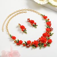 IG Style Sweet Flower K Gold Plated Enamel Rhinestones Pearl Alloy Wholesale Jewelry Set sku image 4