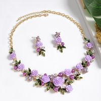 IG Style Sweet Flower K Gold Plated Enamel Rhinestones Pearl Alloy Wholesale Jewelry Set sku image 6